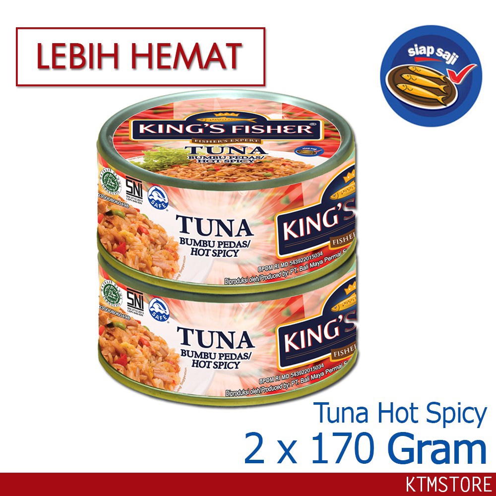 

✨12.12✨ KtmStore Paket 2 Pcs King's Fisher Tuna Canned Hot Spicy Daging Tuna Makanan Kaleng 170g !