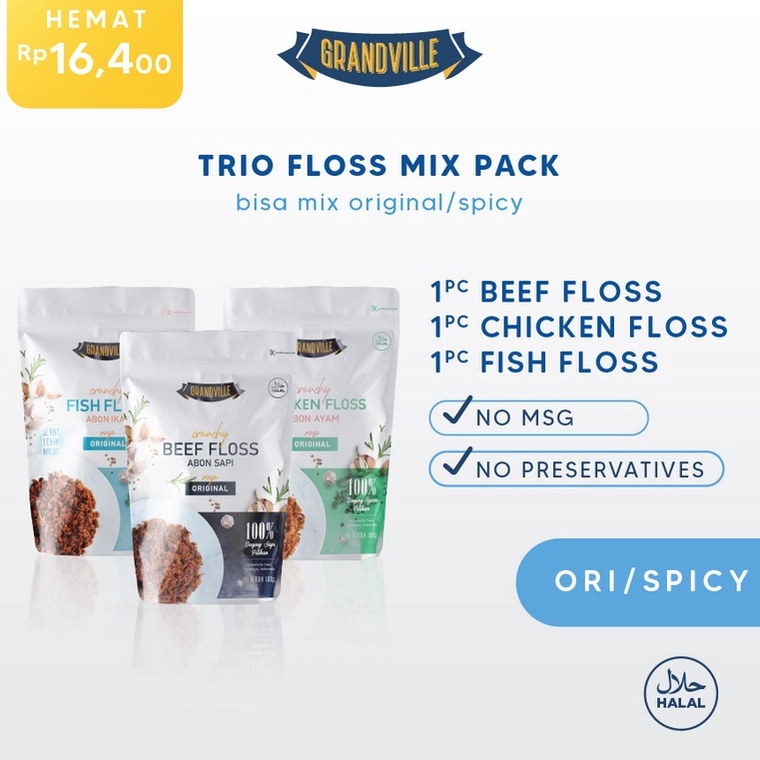 

Grandville Abon Sapi, Ayam & Ikan Crunchy Trio Mix Pack ➽Ready