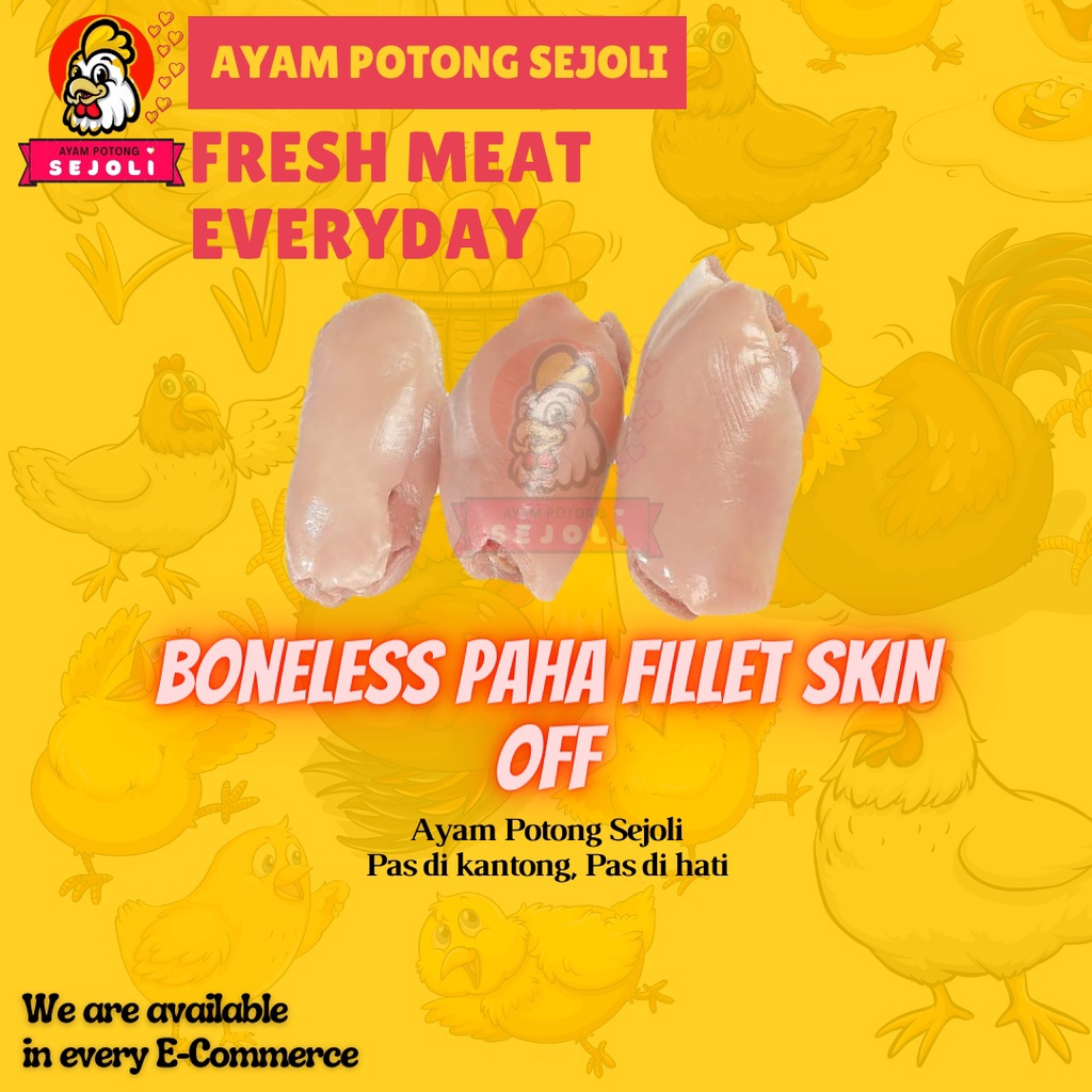 

Stok terbaru Bonless Paha Polos 1kg tanpa tulang Ayam Boiler fillet Fillet fresh frozen !!!