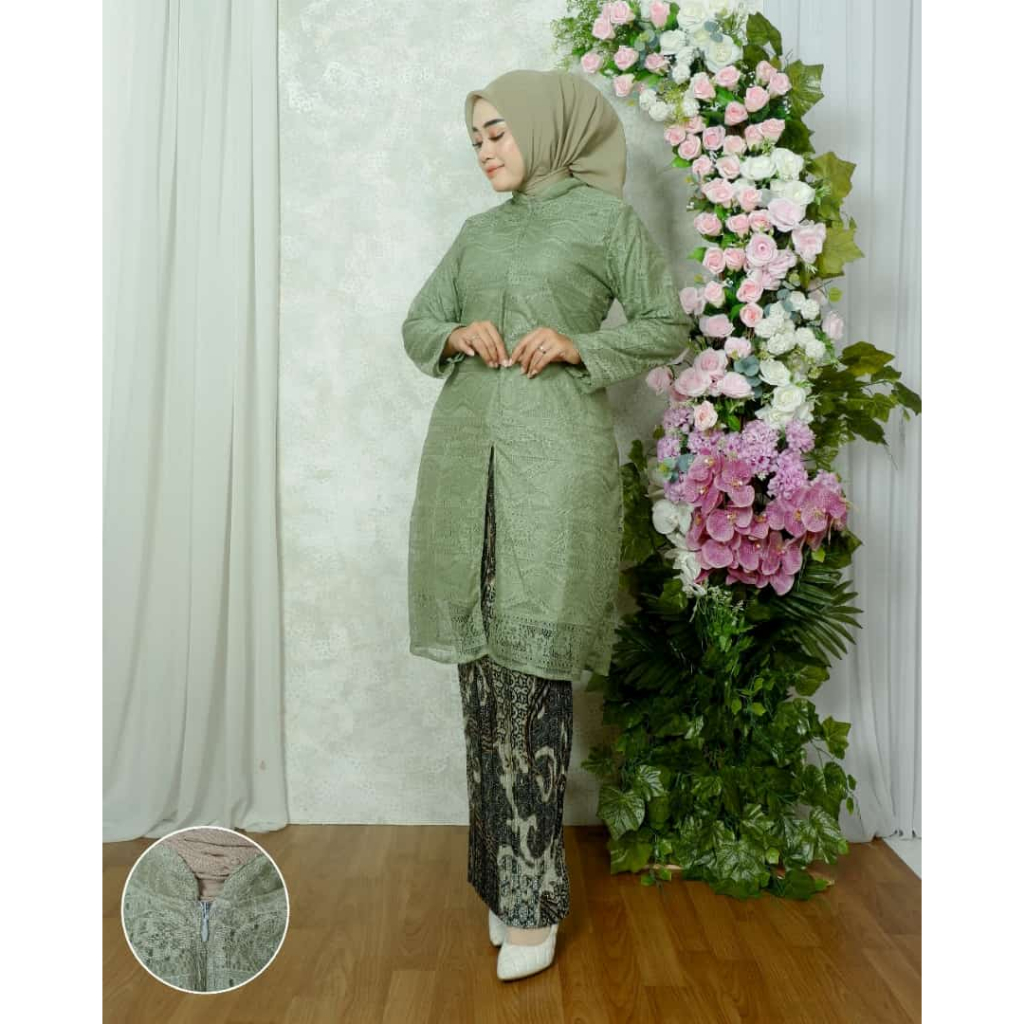 Baju kebaya tunik brukat warna Sage kebaya tunik baju kebaya warna Sage