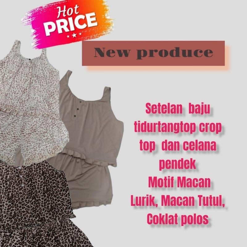 One Set Tangtop Baju Tidur Set Celana Pendek Macan Tutul, Lurik, Polos Sampai Big size