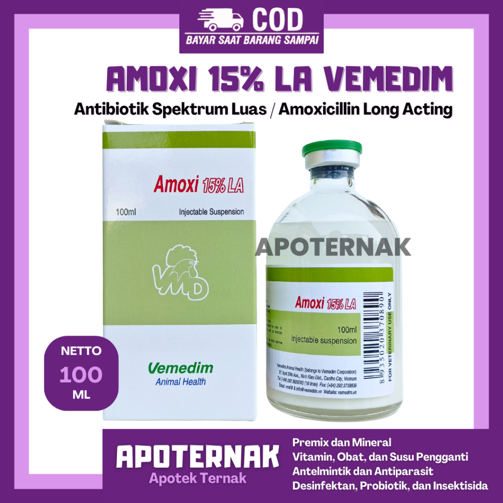 AMOXI 15% LA Vemedim 100 ml - Amox Antibiotik Pernapasan Pencernaan