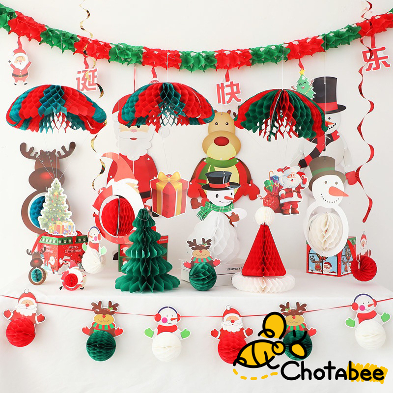 Garland Natal Flanel Honeycomb Gantung Banner Hiasan Natal Xmas