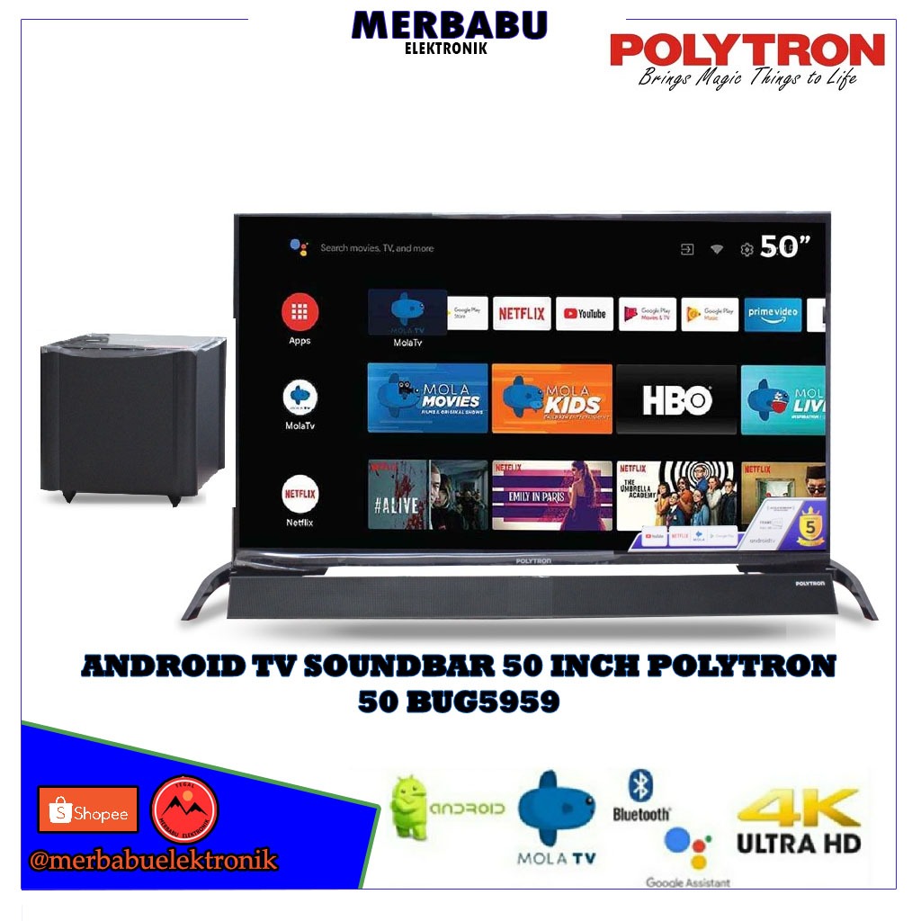 ANDROID TV SOUNDBAR 50 INCH POLYTRON 50 BUG5959 | BUG 5959 TERMURAH ORIGINAL