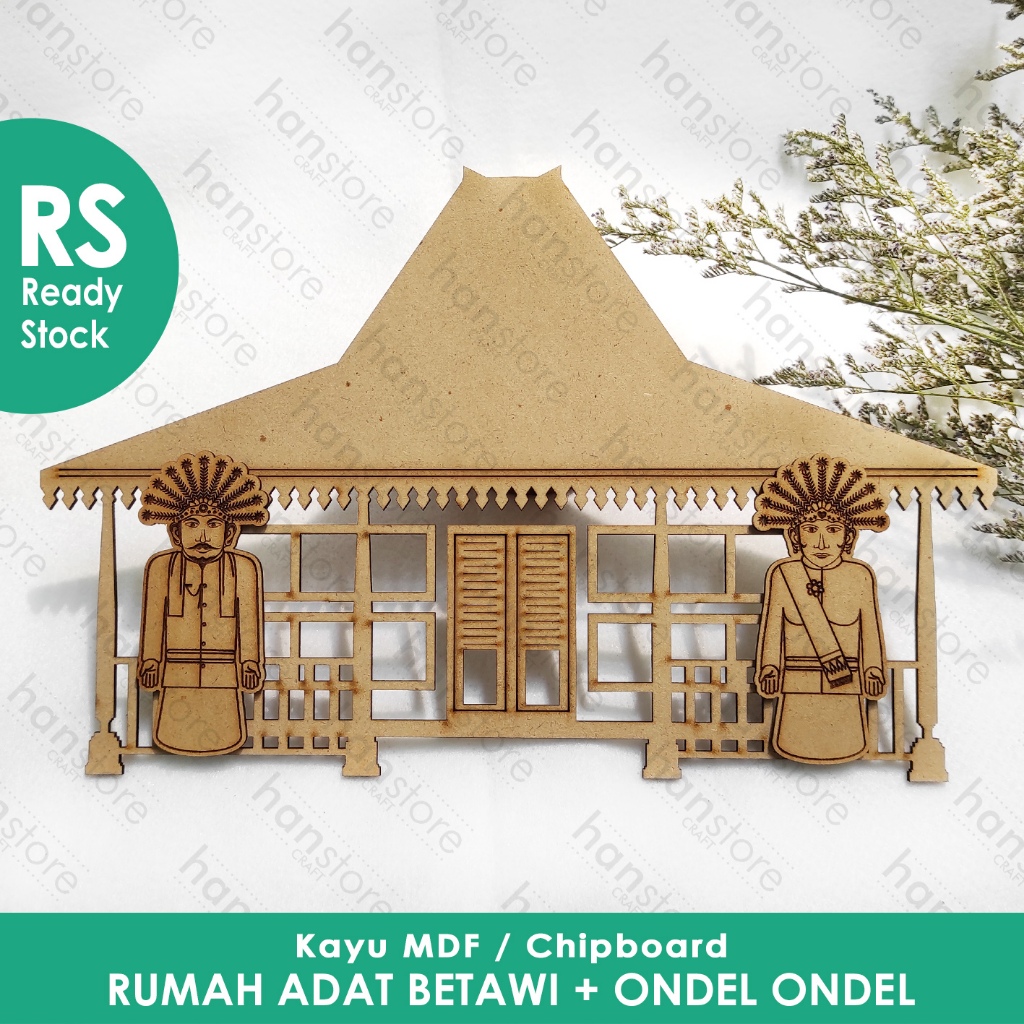 RS 1 Set Rumah Kebaya Adat Betawi + Ondel Ondel / Kayu MDF / Scrapbook / Dekorasi / Mahar / Seseraha
