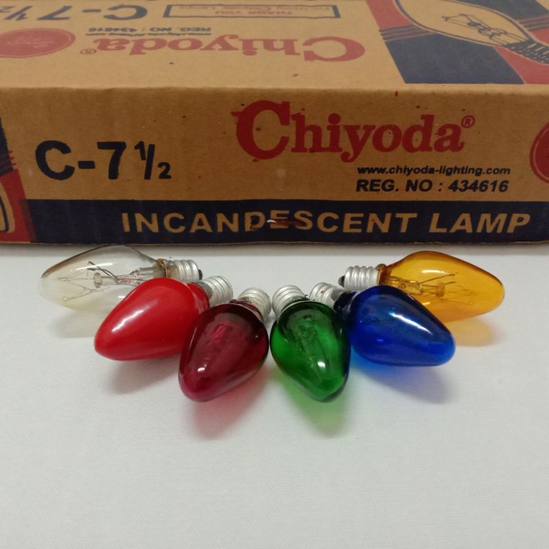 [50 Pcs] Lampu Lombok Chiyoda C7,5 5W Clear/ Red Painted / Red / Green / Blue / Yellow