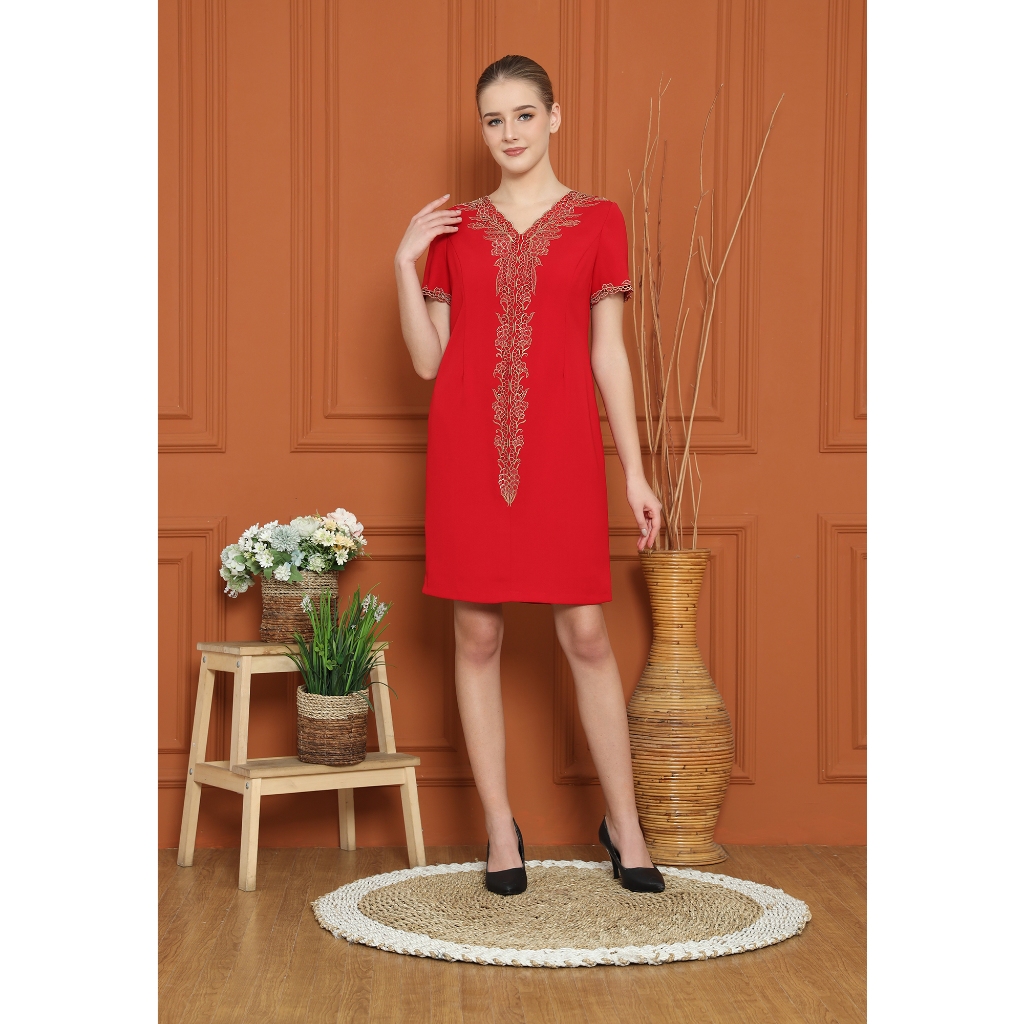 Lyne Halim Dress Merah Bordir Solo, 3130.