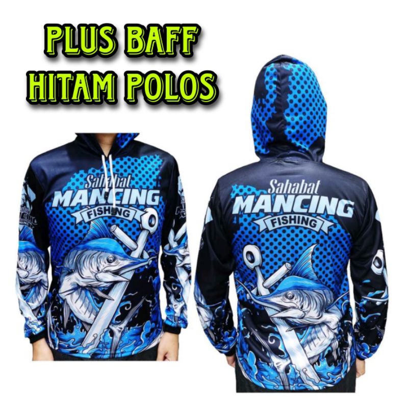 Baju Jersey Mancing Plus Baff Hitam Polos Kaos Jersey Mancing Lengan Panjang Plus Baff Hitam Polos