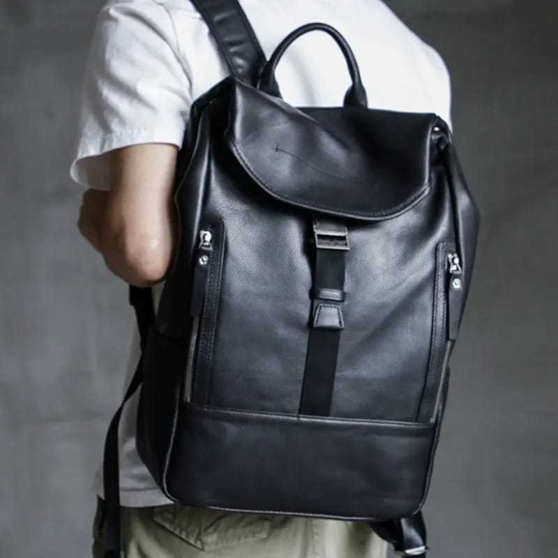 Tas Ransel Laptop Travel Retro Tas Sekolah Pria Trend Kulit Asli Garut