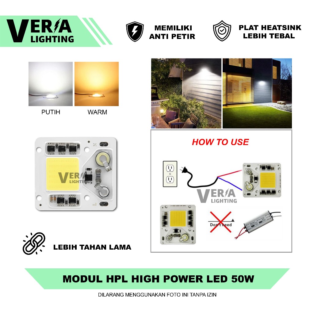 Modul HPL High Power LED Chip Lampu Sorot COB 50W 220V AC Top Quality