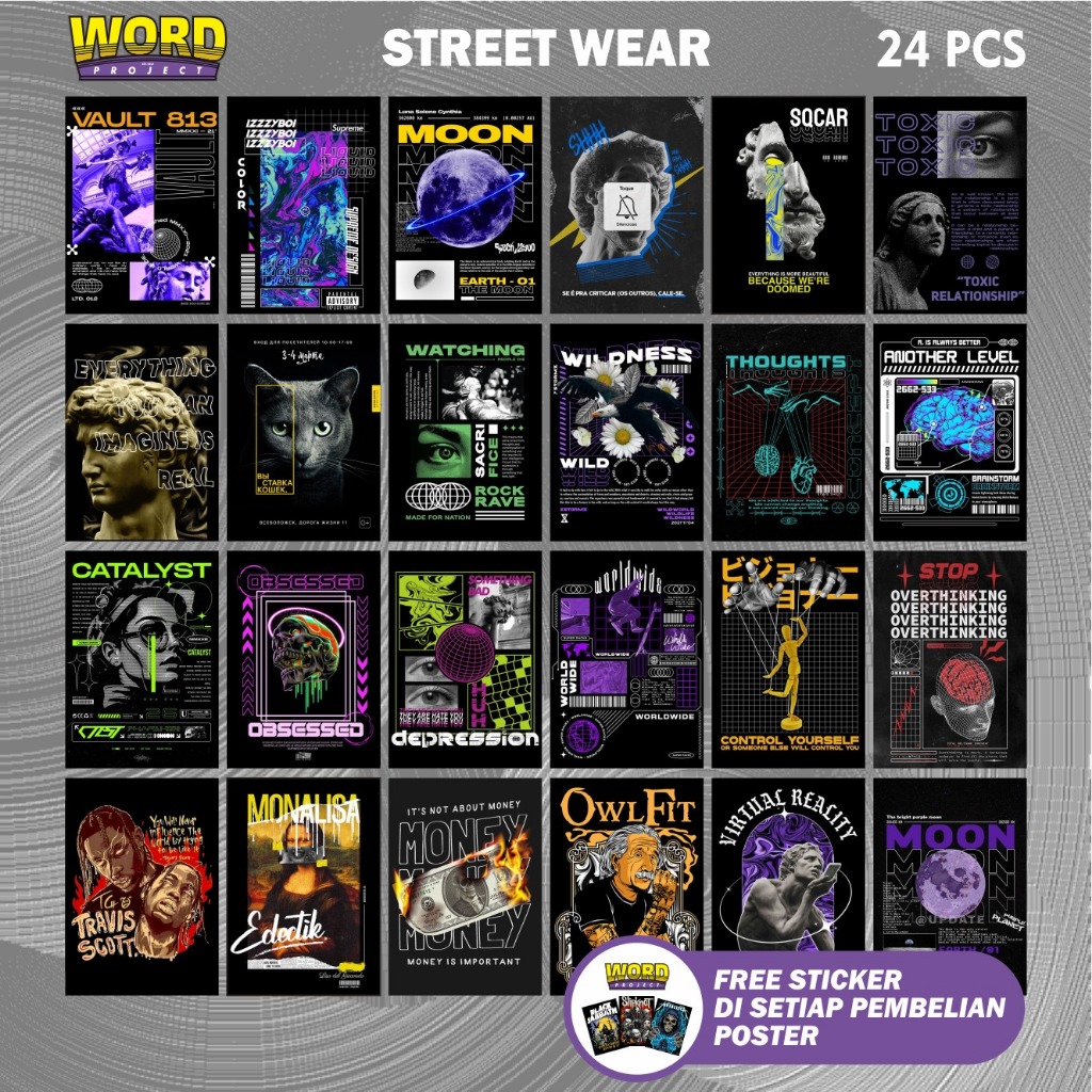 POSTER DINDING KAMAR TEMA STREETWEAR AESTHETIC POSTER KAMAR COWOK ISI 24 LEMBAR