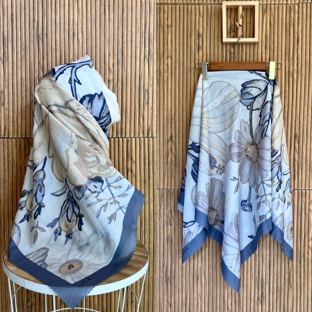 TERMURAH HIJAB VOAL MOTIF BUNGA ABSTRAK HIJAU//HIJAB DENAY SEGIEMPAT MOTIF BUNGA SERIS HITS BISA COD