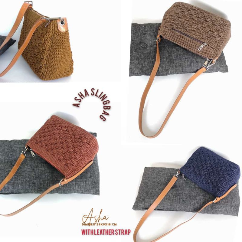 Tas Rajut Asha Tas Selempang Nilon Waterproof Tali Kulit