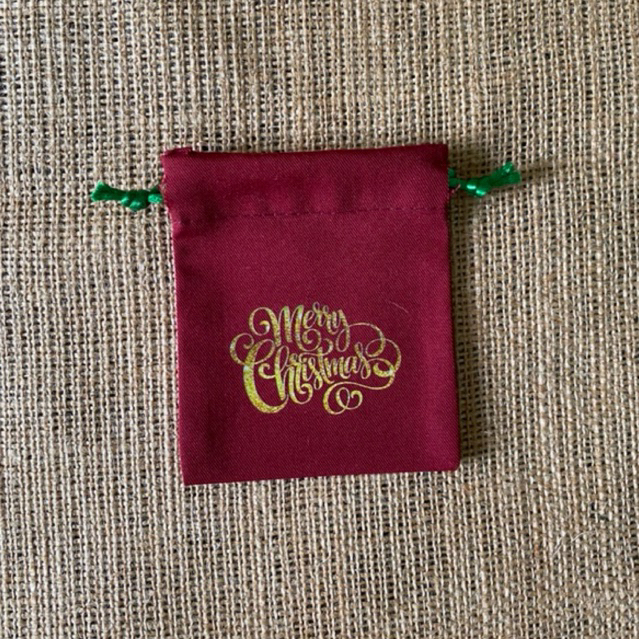 Kantong Serut Drawstring Pouch Merah Hampers Souvenir Natal Idul Fitri Print Logo Custom