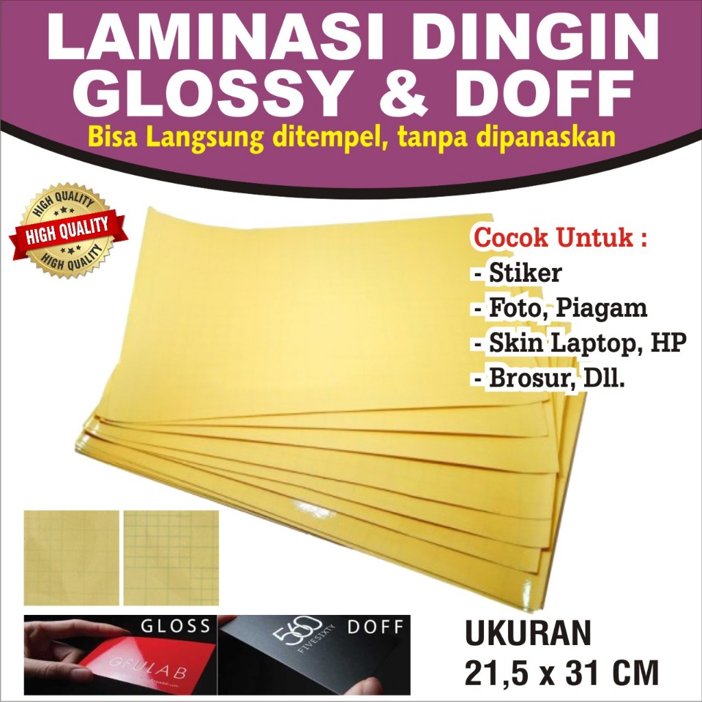 

Plastik Laminasi Dingin 140 gsm A4 isi 20 lembar - Motif Glossy, Doff