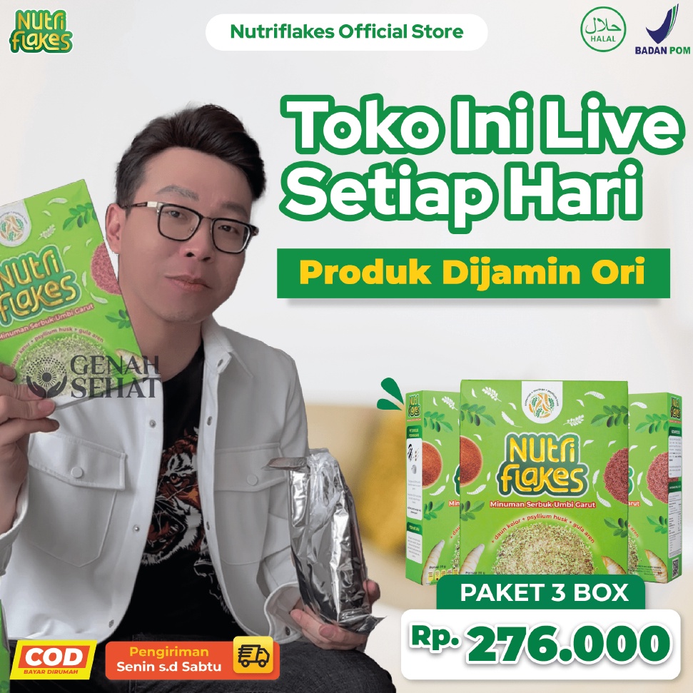 

Readii Stock Nutriflakes Umbi Garut Asam Lambung, Maag dan Gerd 3 Box [128]