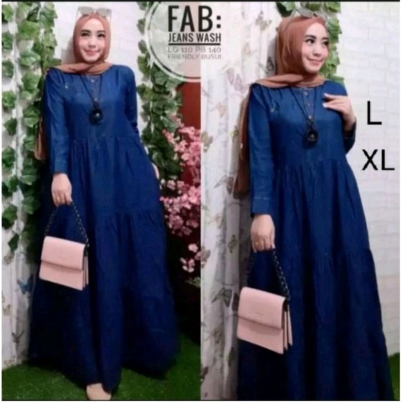 Bisa cod/gamis Umpak jeans terbaru/gamis jeans wanita/gamis jeans jumbo