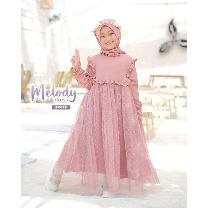 MELODI DRESS / GAMIS ANAK / DRESS ANAK / FREE HIJAB 1-13 Tahun