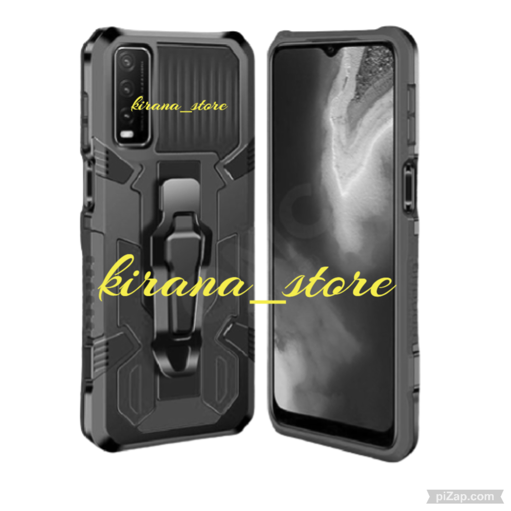 Soft Case Belt Clip VIVO Y12S Case Robot Belt Clip Standing Cover Armor Case Hp Icristal