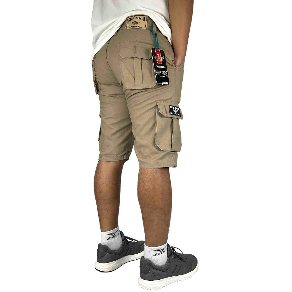 CELANA CARGO PENDEK PRIA PDL KANVAS TWILL STAR DENIM MOCCA