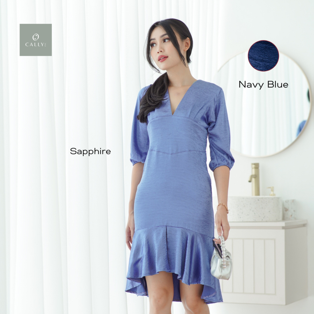 CALLY.INC | Blitzen Dress / Dress Pesta Kondangan Premium / Baju natal Biru  / Dress Promnight Blue 