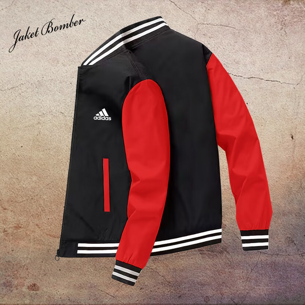 jaket varsity logo adidas terbaru / jacket baseball zipper pria murah / jaket bomber parasut premium