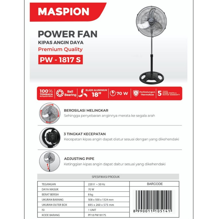 POWER FAN MASPION 18" PW 1817 S