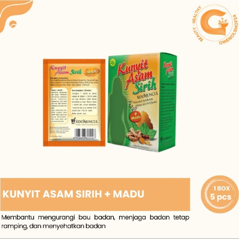 

Kunyit Asam Sirih + Madu Sidomuncul 1 Box isi 5 Sachet