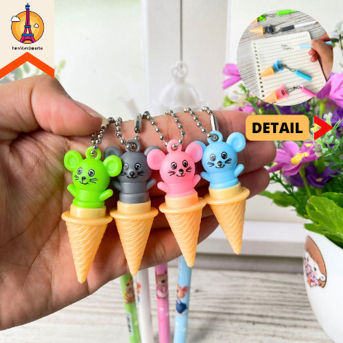 

Pulpen Gel Gantungan Tikus Ice Cream Tinta Warna Hitam ATK PG-1051