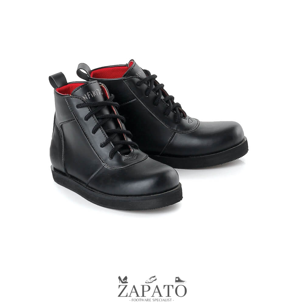 Sepatu Anak Laki Laki Cowok Boots Kulit Tinggi umur 6 7 8 Tahun Hitam - Zapato Official