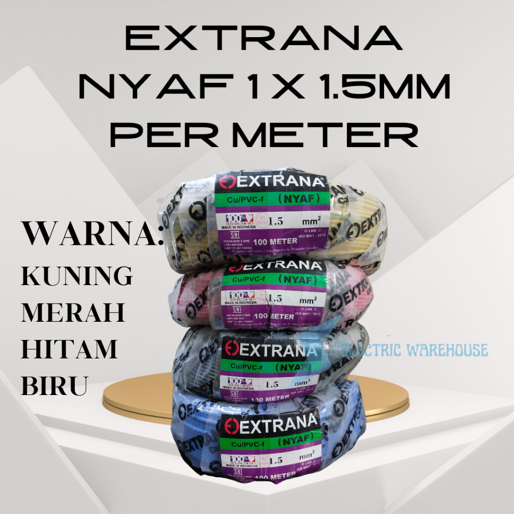 EXTRANA KABEL SERABUT NYAF 1.5 MM ( PER METER ) KUNING MERAH BIRU HITAM METERAN