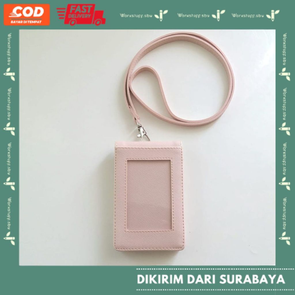 

Holder Name Pink Muda Dua Sisi Bolak Balik Mika Kancing ID Card Holder Lanyard Termurah Berkualitas