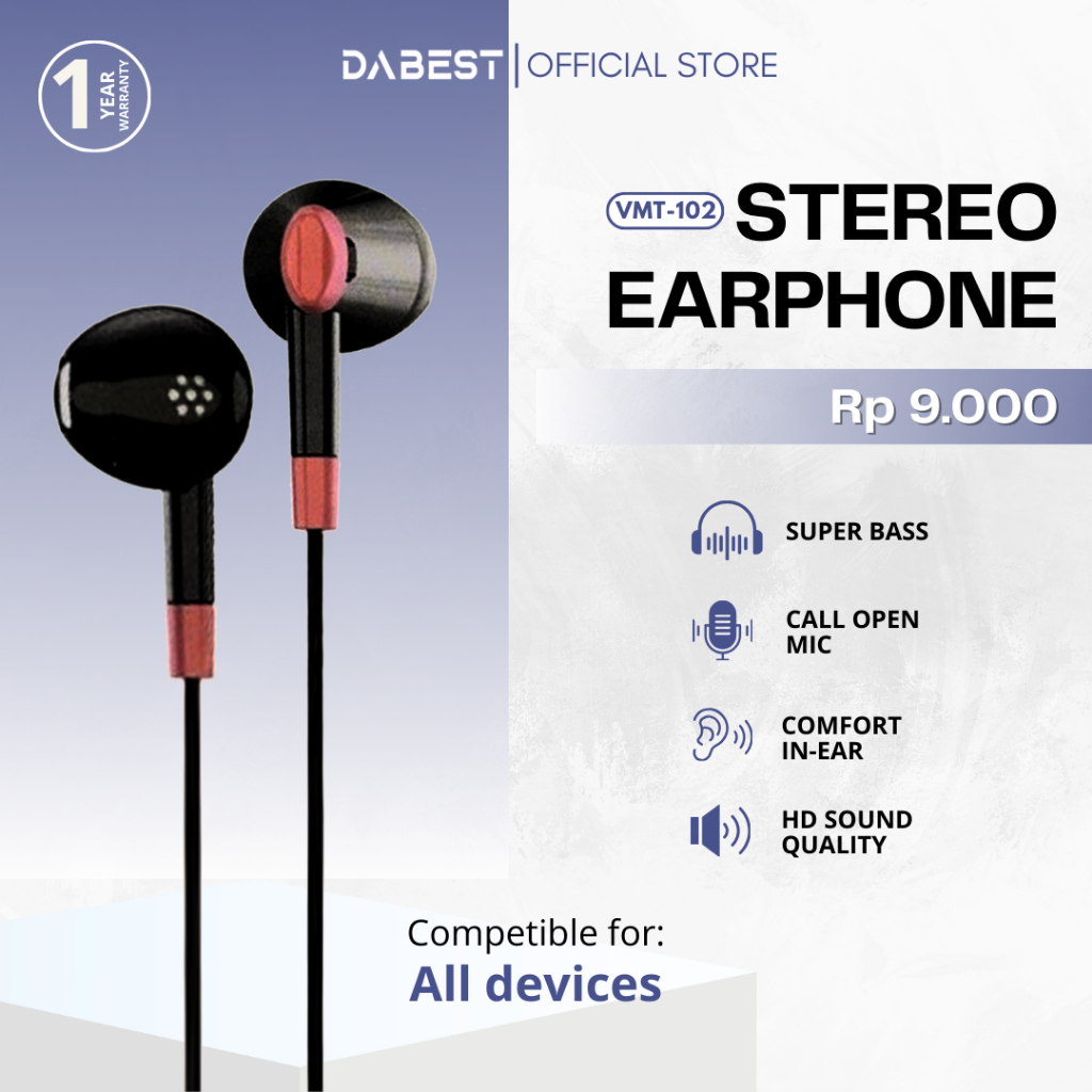 Handsfree VMT Series Type 102 Stereo Sound Earphone