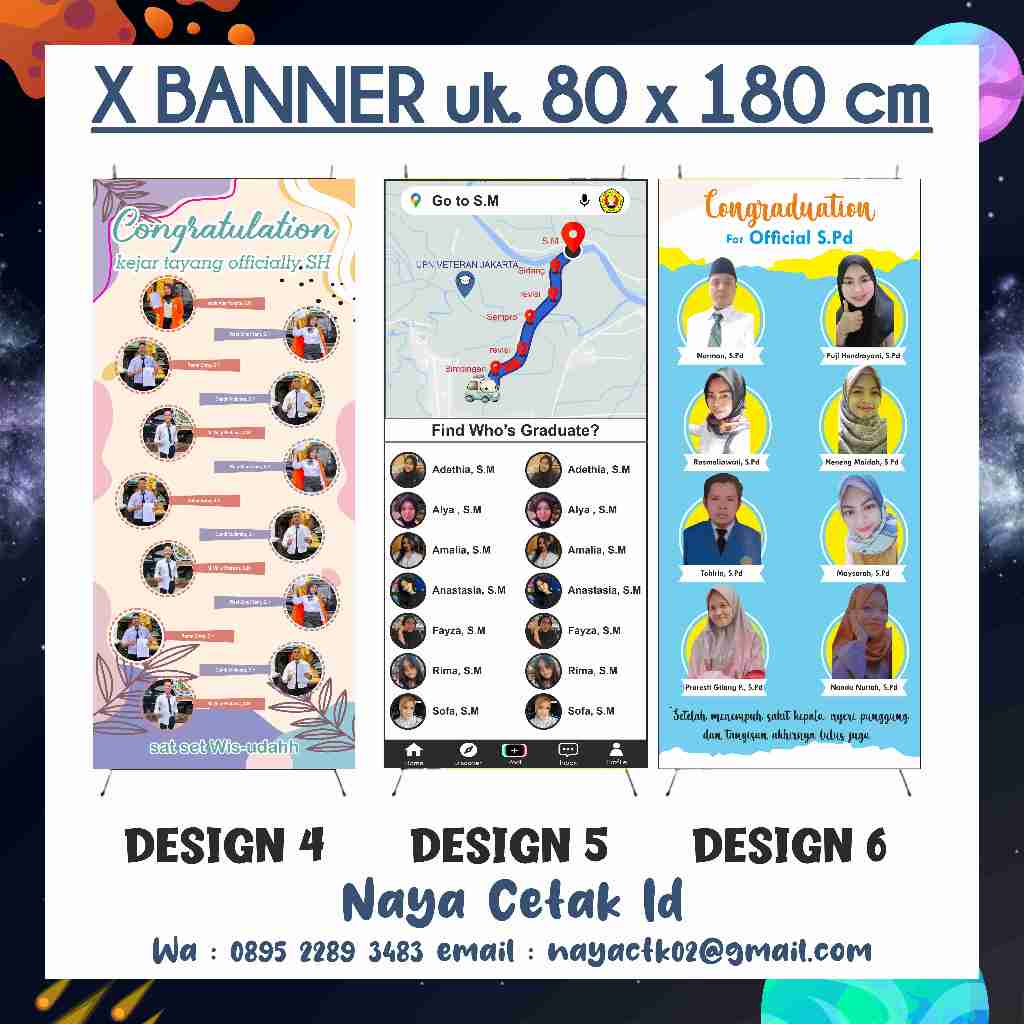 x banner 80 x 180 cm wisuda, makanan, ultah, wedding custome