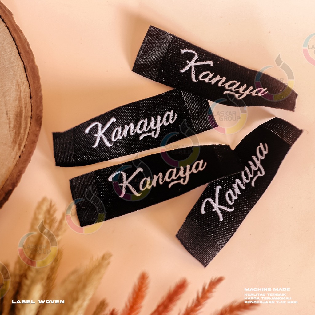 woven 1x4 cm, label Woven damask label baju, label bordir label jahit  bahan halus dan lembut