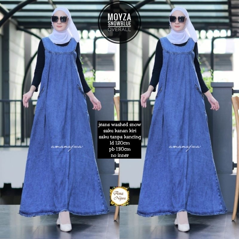 Moyza Overall Maxy Gamis Polos Jeans Wash Snow Import Ld 120 Jumbo Fit XXXL Best Seller By Amj