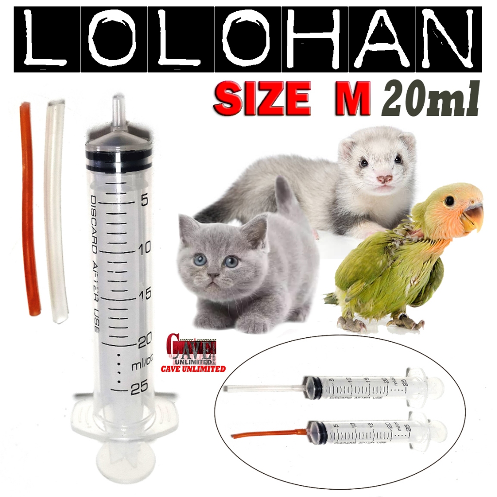 SPUIT LOLOHAN MAKANAN PAKAN ANAK BURUNG FORCE FEEDING FEEDER SPET SUNTIKAN SYRINGE ALAT BANTU PEMBERIAN MAKAN OBAT MINUM SUSU ANAKAN HEWAN AYAM PIYIK BURUNG LOVEBIRD SUGAR GLIDER KUCING ANJING MUSANG OTTER TORTOISE SIZE M 20ML