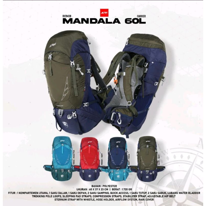 Tas Gunung /Carrier Premium MANDALA 60 Liter Arei Outdoorgear