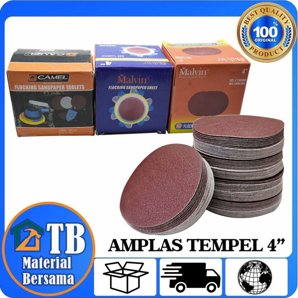 Malvin Amplas Tempel 4 inch / Amplas Bulat / Amplas Bulat Halus Kasar / Amplas Velcro / Amplas Tempe