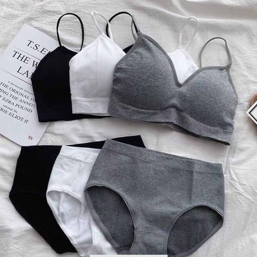 CUCI GUDANG BR668 Bra Set Wanita Pakaian Dalam Wanita Bra dan Celana Dalam Sport Wanita Motif Polos