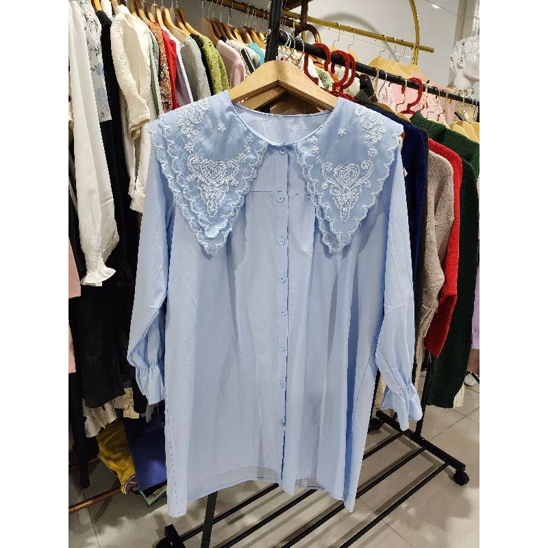 Dress blouse lengan panjang bahan kaos kerah sailor wanita premium import midi jj02