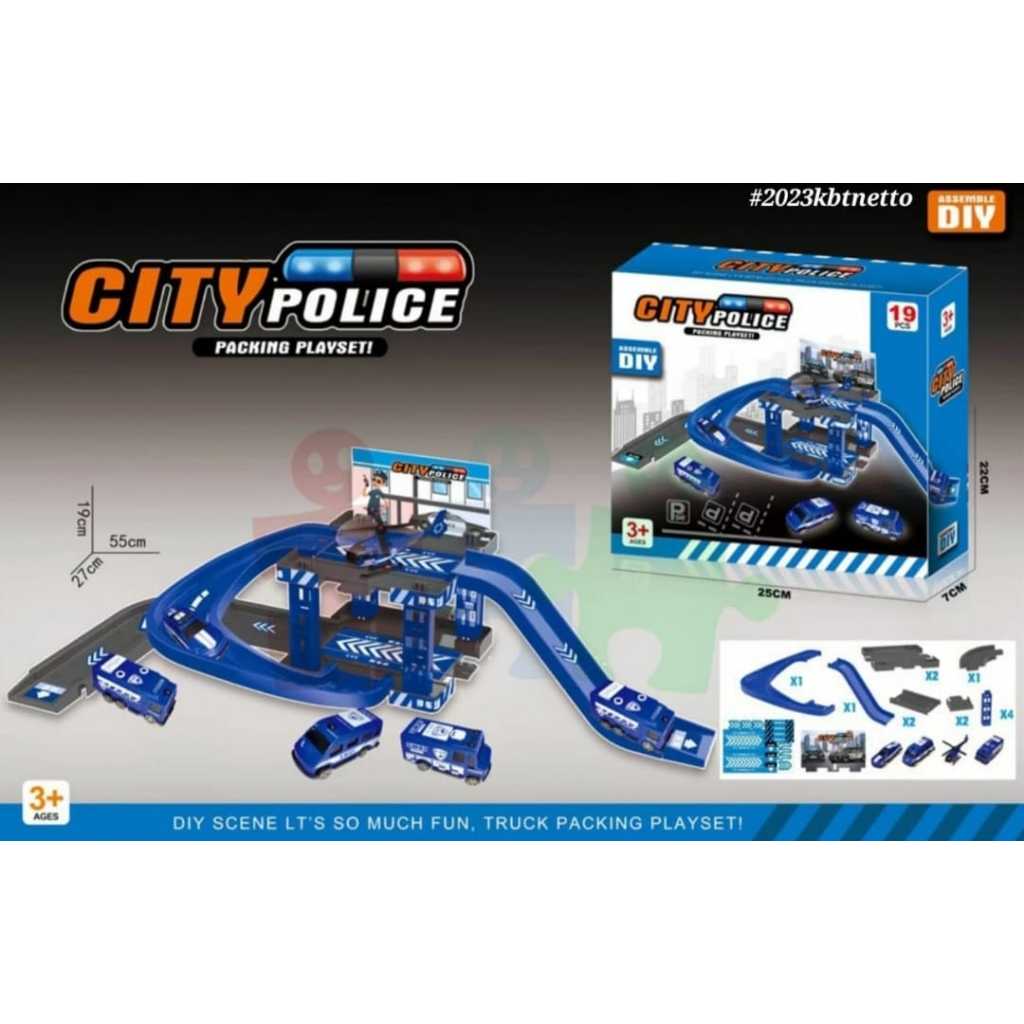 DUS KOTAK BIRU mainan mobil anak city police playing set anak mainan mobil diy polisi