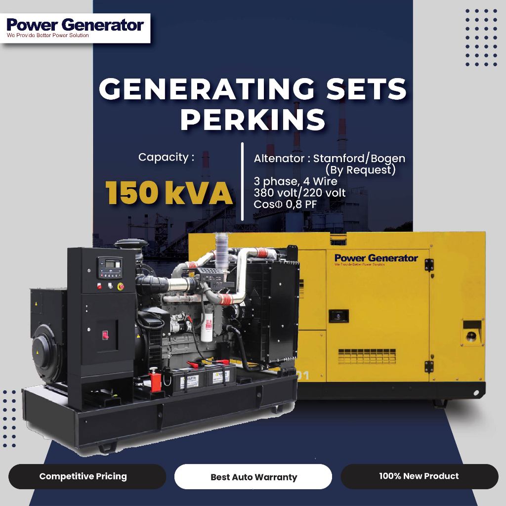 Genset 150 kVA Perkins - Open & Silent - Genset Power Indo - Pembangkit Listrik Diesel Genset Murah