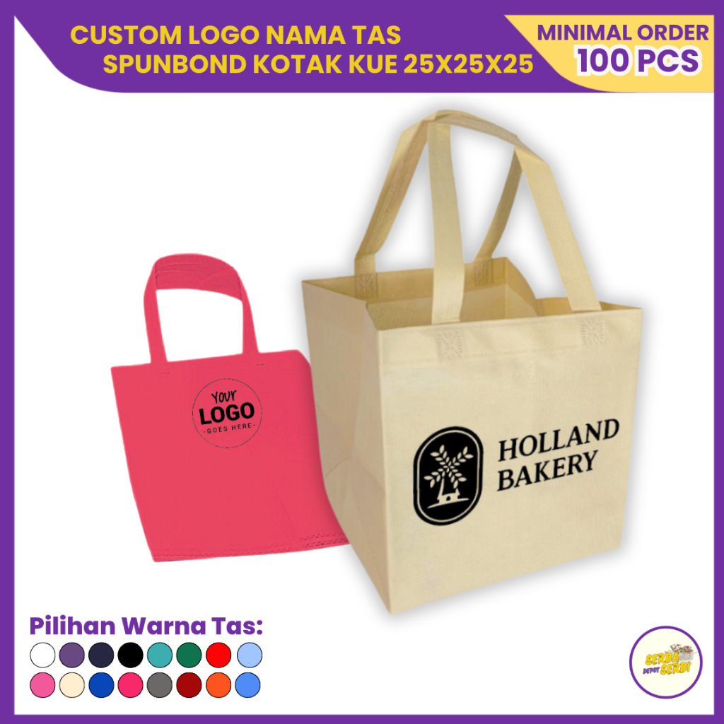 Custom Sablon Logo Nama Tas Spunbond Kotak Untuk Kue Box Nasi Makanan