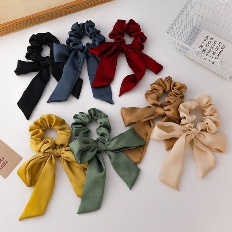 Ikat Rambut Pita Ribbon Satin Silky Gaya Korea Kunciran Karet Aesthetic