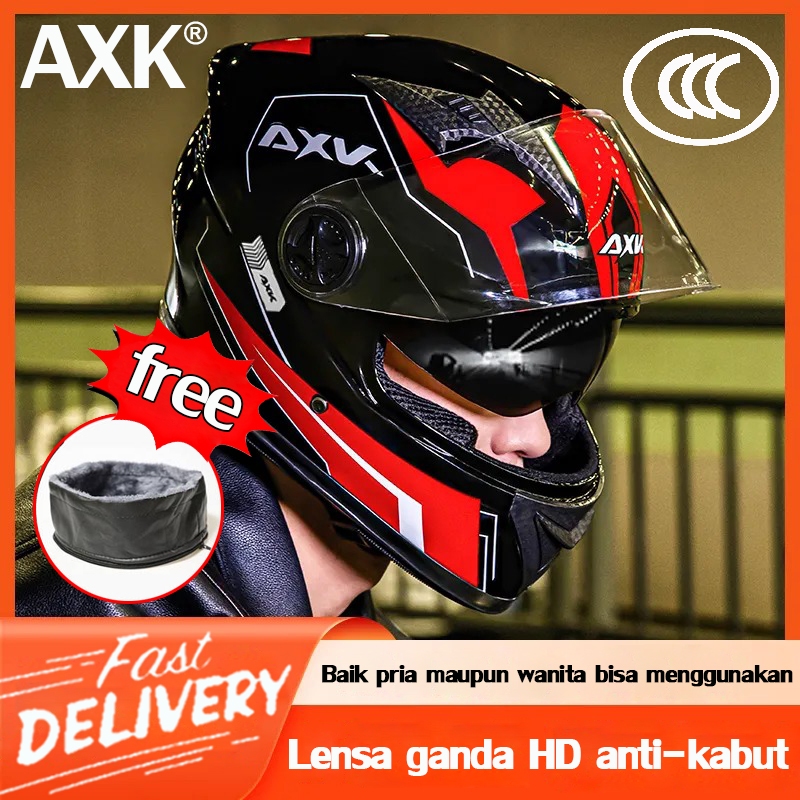 HKS (FreeOngkir) Dapat digunakan selama 20 tahunAXK Helm Helmet Desain kaca ganda Anti silau Tahan