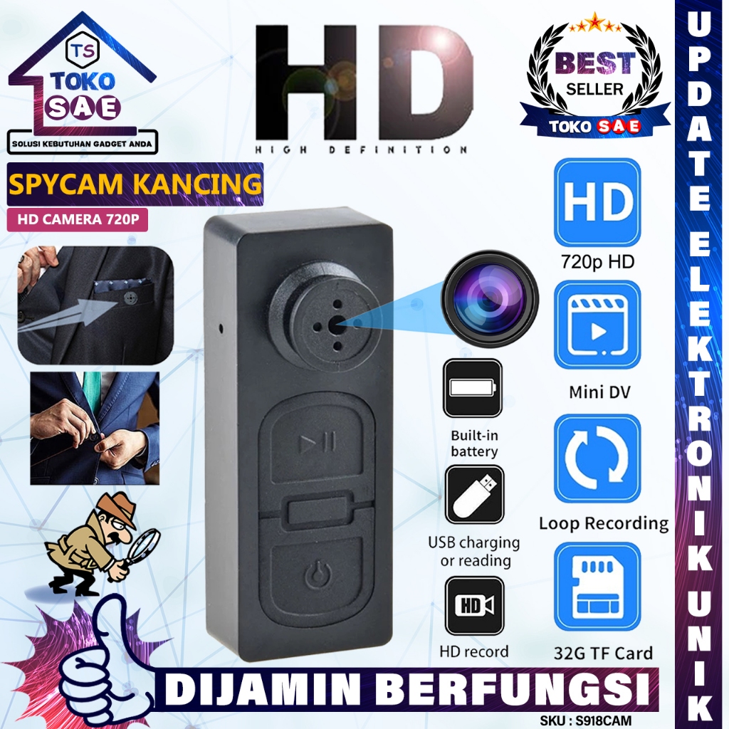 S918 Spy Camera Mini Unik Tombol Thisrt CCTV Kamera DV Button Model Kancing Baju Camcorder Perekam V