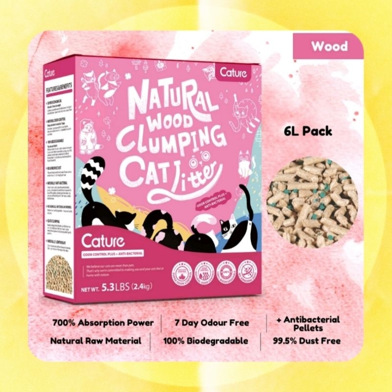 Cature: Natural Wood Clumping Cat Litter Anti-bacteial (Sensitive)