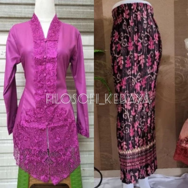 SET KEBAYA ENCIM BETAWI POLOS SENADA TANGAN PANJANG // KEBAYA ENCIM BAHAN KATUN BORDIR ADAT BETAWI /
