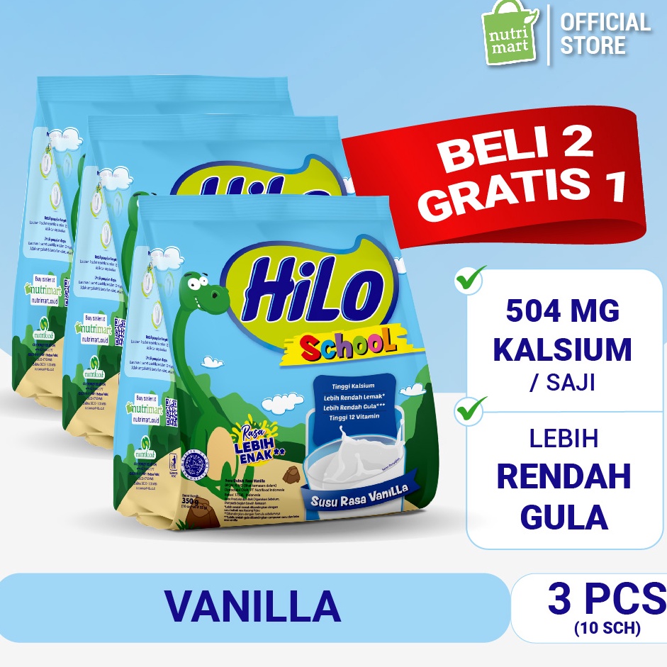 

modelTipe XBC755 Triple Pack - HiLo School Gusset Vanilla 10 Sachet - Susu Tinggi Kalsium Lebih Rendah Lemak